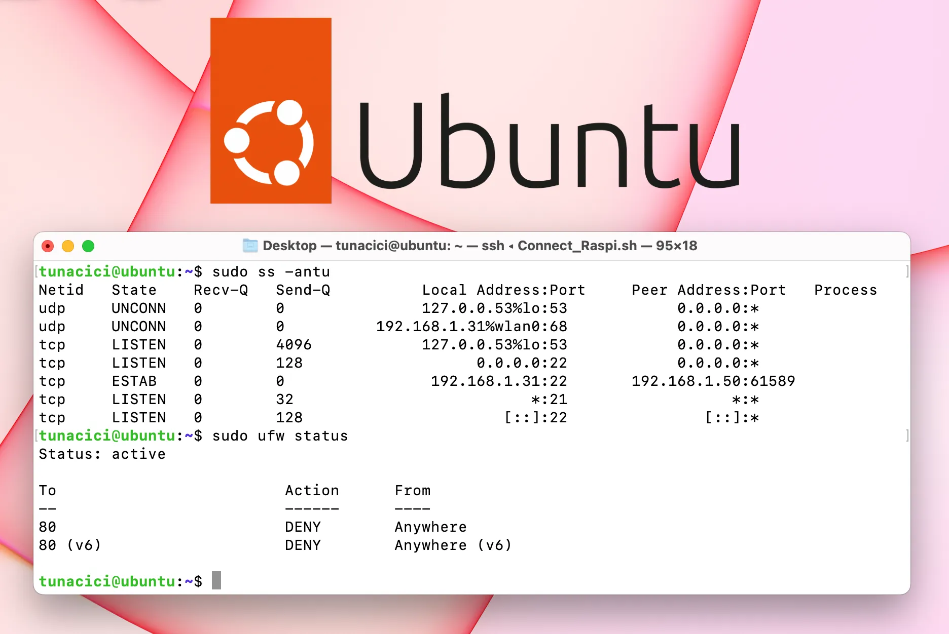 Displaying Active Ports And The Status of The Firewall in Linux)